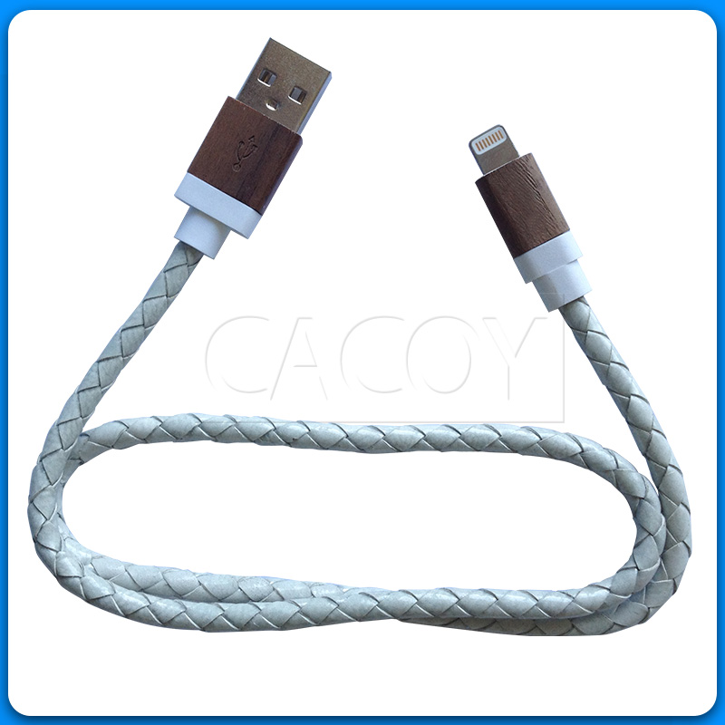 Leather wooden shell MFi cable